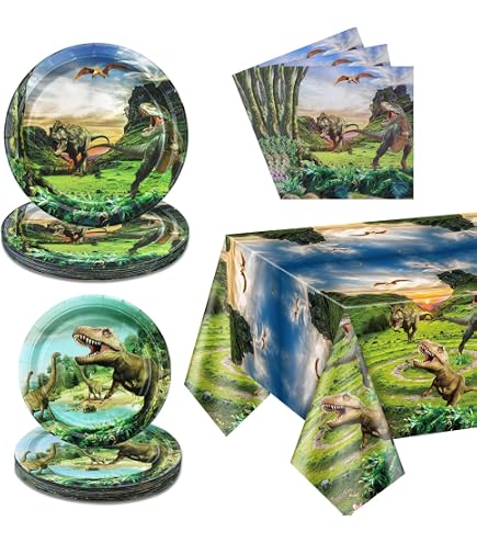 4 Nappes Dinosaure 220x130cm - Nappe Rectangulaire Jetable, Thème Anniversaire Enfant