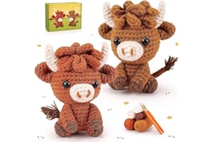 FORTUNING'S JDS Crochet Kit for Beginners Adults Highland Cow Crochet Animal Kit Knitting Kit with Instructions Highland Cattle Crochet Complete Kit for Beginners, Crochet Starter Kit Crochet Knitting Set