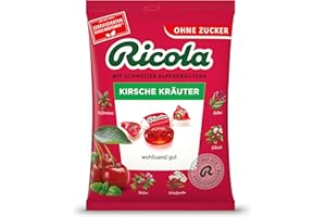 ‎RICOLA Ricola Kirsche Kräuter, 75g Beutel original Schweizer Kräuter-Bonbons mit 13 Alpenkräutern und fruchtig-erfrischender Kirsche, zuckerfrei, 1 x 75g