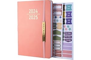 HOYUNLL Diary 2024-2025 - 18 Month A5 Week to View Diary from Jan. 2024 to Jun.2025 Mid Year, Productivity Daily Planner，Weekly & Monthly Planner with Leather Cover,Sticker, Pen Loop, Inner Pocket (Pink)
