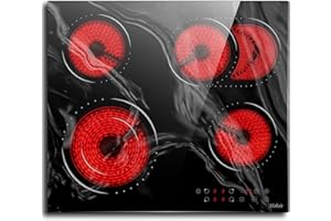 HOBSIR HOB Ceramic Hob,Hobsir 4 Zone Built-in Electric Hob 60cm, Ceramic Cooktop with Touch Control, 6400W, 9 Power Levels, Dual Ring Zone, Oval Zone, Timer, Child Lock, for All Pots, Hard Wired,LH09