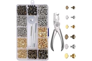 GUIDRE 210 Set 2 Formati Rivetti di Pelle Doppio Tappo Tubolare Rivettato Viti in Metallo con con Pinze 4 Pezzi Strumenti di Fissaggio-per DIY Lavori in Pelle Cappelli Jeans Scarpe ECC