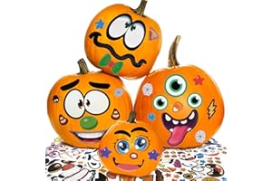 COLOFALLA 48 Stück Halloween Kürbis Aufkleber Bastelset Sticker Halloween Basteln Dekoration für Kinder Lustig Halloween Kürbisausdrücke Gesicht Aufkleber Party Deko