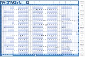 1ABOVE 2026 A1 Wall Planner – Large 85cm x 58cm Laminated Year Calendar with Stickers, Adhesive Dots & Dry Wipe Pen – Blue & White | Reusable Wall Chart for Home, Office or School