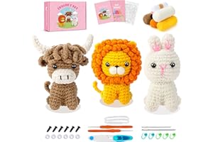 FORTUNING'S JDS Lion Crochet Kit for Beginners with Video Bunny Crochet Kit Highland Cow Animal Knitting Kit Crocheted Animal Kits Complete Lion Crochet Starter Animals Cosplay Set Beginners Crocheted Cat Kit