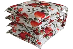HABITA 33 HOME Cuscini Sedie Cucina Set da 4 o 6, Cuscini per Sedie Quadrati, 40x40 cm, Coprisedia con Laccetti, Copri Sedia da Cucina Sfoderabili, Cuscino Sedia in Stampa Digitale, Made in Italy (4 Melograno)