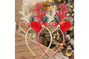 Thinp 2 Pieces Christmas Headbands, Glitter Christmas Headbands for women Antler Headband with Bell Christmas Hats Holiday Decorations for Christmas Party Xmas Dinner and Photos Booth