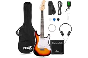 MAX GigKit Junior Guitare Électrique Enfant 3/4 Sunburst avec Ampli 20W, Housse, Sangle, Câble et Accessoires, Kit Complet Débutant Garçon ou Fille 8 à 12 Ans, Idéale pour Apprendre et s’Amuser
