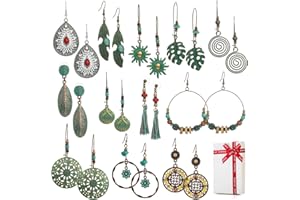 CHINPING 12 paia di orecchini pendenti stile boho vintage set da appendere per vestiti donne ragazze, orecchini pendenti orientali bohémien retrò orecchini piercing all'orecchio con fiori foglia nappe piuma