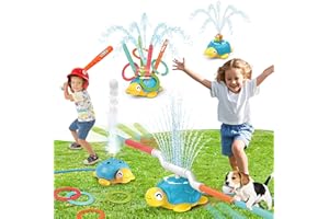 KSSVZZ 4 in 1 Giochi da Giardino per Bambini, Tartaruga Spruzzino Acqua da Giochi da Esterno, Gioco Lancio Anelli, Jump Challenge, Lanciatore di Baseball, Giochi Acqua Bambini 3 4 5 6 7 8 9 10 Anni