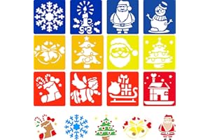 ZONON 12 Stencil di Natale in Plastica per Bambini Modello da Pittura Natalizio Fai da Te 6 x 5,5 Pollici Kit di Template da Disegni Riutilizzabili con Albero Decorazioni per Legno Scrapbooking