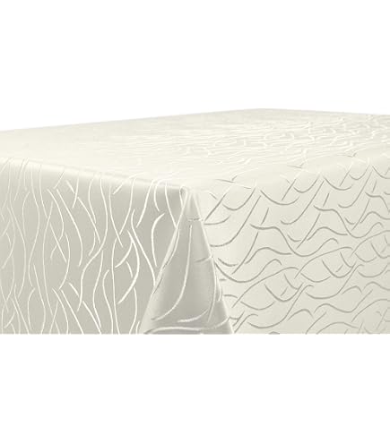 Beautex Tovaglia Damascata Con Linee Ondulate - Non-stiro, Antimacchia, 100% Poliestere, Rettangolare 135x180 Cm, Colore Argento - 2