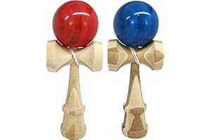 KENDAMA TOY CO. 2 PACK - The Best Kendama For All Kinds Of Fun (full size) - Awesome Colors: Blue/Bamboo Red/Bamboo Set - Solid Bamboo Wood - A Tool To Create Better Hand And Eye Coordination
