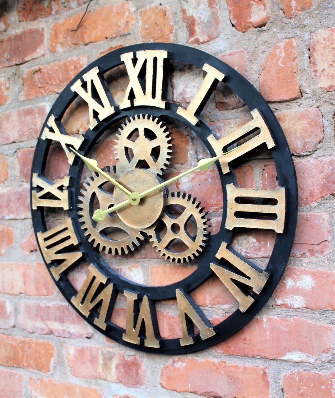LARGE OUTDOOR GARDEN WALL CLOCK BIG ROMAN NUMERALS GIANT OPEN COGS FACE