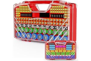 LATAUTY Battery Organizer Storage Case, Battery Storage Holder Organizer Box with Tester - 285 Batteries Double-Sided Variety Pack, Holds AA AAA 4A C D Cell 9V 3V Lithium LR44 CR2 CR123 CR1632 18650 Button