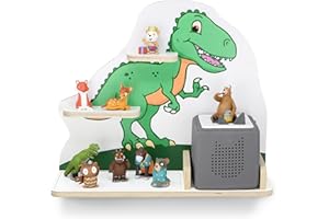 stadtecken Wooden Shelf for Music Box, T-Rex, Medium, Suitable for Toniebox and Approx. 30 Tonies, Perfect Tonie Storage in the Children's Room, for Standing or Hanging