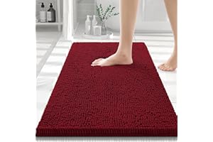 ‎HOMAXY Homaxy rutschfeste Badematte Chenille Badezimmerteppich Mikrofaser Badteppich Saugfähige Hochflor Badvorleger - 40 x 60 cm, Weinrot