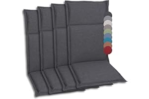 GO-DE Textil Bequeme und attraktive Polsterauflagen für Hochlehner-, Mittellehner- und Niederlehner-Gartenstühle (4er-Set, Uni Anthrazit, Hochlehner)
