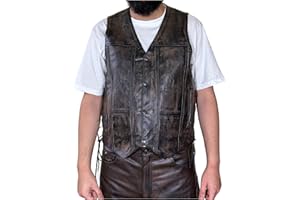 DEMON WEARS Mens Real Leather Biker Motorbike Waistcoat Vest Cut - Motorcycle/Motorbike Quality Zipper Distressed Colors - XD-22