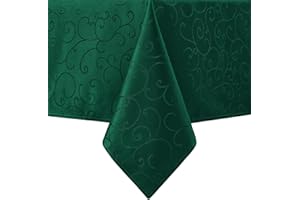 Romanstile Dark Green Jacquard Table Cloth 140x200 cm, Water-Repellent, Wipe Clean, Stain Resistant, 210GSM Fabric, Christmas, Party & New Year Tablecloth for Wedding, Dining, Festive Decor