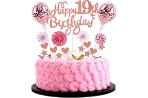 CNROSE Cake Topper Ragazza 19° Compleanno Hello 19 Cake Topper Oro Rosa con Cuore Stella Palloncino Cake Topper 19° Compleanno Ragazza Felice 19° Compleanno Cake Topper 19 Anni Ragazza 19° Compleanno Ragazza