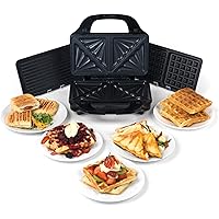 Salter EK2143 3-in-1 Snack Maker - Deep Fill Waffle Iron, Sandwich Panini Press & Toastie Maker, Interchangeable Non-Stick Pl
