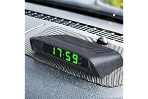 COYOUCO Car Digital Clock, 4 in 1 Multifunctional Car Solar Powered LCD Clock Thermometer with Time, Date, And Temperature Display 12-24V Car Dashboard Clock,Green