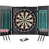 Amazon Basics Dartboard Cabinet and 6 Darts with Steel Tip, Self-Healing Sisal Fiber, Built-in Marker, Complete Assembly Kit,