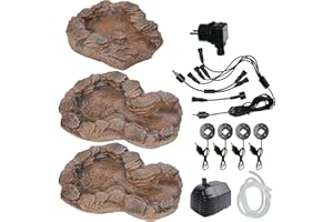 AMUR BACHLAUF QUELLBACH II mit LED, 230V, Wasserkaskade Quell-Kaskade Wasserfall Bachlaufschale Wasserspiel - Quellschale in Natursteinoptik für Garten, Gartenteich, Teich, Vogelbad (Sandstein)