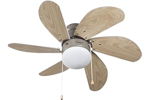 ‎BESTRON Bestron Deckenventilator mit Beleuchtung, 3 Geschwindkigkeitsstufen & große Flügelspannweite von Ø75 cm, inkl. Sommer-/Winterfunktion, 50 W, Ø 75 cm, Farbe: Ahorn/Weiß