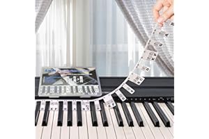 Removable Piano Keyboard Note Labels, Azymi Piano Letters for Keys 88/76/ 61/54/ 49/37, Reusable Silicone Strips Black Large Bold Letter for Kids Beginners