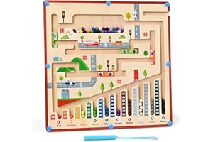 Wasarmir Labyrinthe Magnetique des Couleurs et Nombres, Jouets en Bois Montessori pour Compter et Trier, Jeux éducatif pour Les Garçons Filles en Bas âge de 3 4 5 6 7 Ans, Circulation