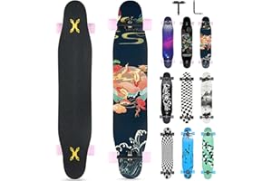 Opurtdor Completo Skateboard para Principiantes, 117x23 cm 8 Capas Monopatín de Madera de Arce con rodamientos ABEC-11 Tabla de Skateboard , Ruedas con Luz LED ,apto para Niñas Niños Adolescentes Adultos