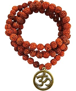 Mehrunnisa Metal 108 Rudraksha Necklace Mala with OM for Men and Women (Brown)