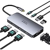 Dock USB C Docking Station USB C Double Moniteur, 8 en 1 HUB USB C Dual HDMI et Displayport/VGA, PD 100W, USB C 2.0, 2*USB 2.