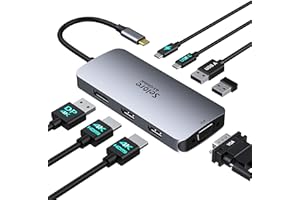 SELORE&S-GLOBAL Dock USB C Double Moniteur, 8 en 1 HUB Dual HDMI et Displayport/VGA, PD 100W, USB C 2.0, 2*USB 2.0, Stations d'accueil pour Dell HP Lenovo ASUS Microsoft