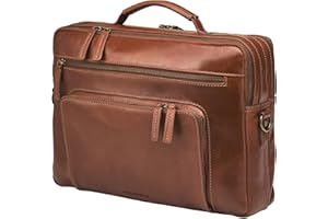 DRAKENSBERG Leder Aktentasche 'Silvio' für Herren, 2 Hauptfächer, kompakte, luxuriöse 16" Laptoptasche für Business, 14L