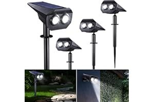 Joomer Lot De 4 Lampe Solaire Exterieur Led, Étanches Spots Solaires à Angle Réglable De 120°, 2 Modes d'Éclairage, Lampes Solaires Pour Jardin Cour Piscine Allée Pelouse, Blanc 6000k