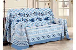 CAPITANCASA Telo Arredo Copritutto 100% Cotone Pensieri Delicati Fantasia Pesciolino Matrimoniale Blu