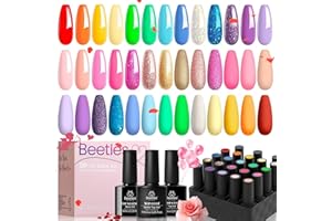 beetles Gel Polish Nail Set 23 Pcs 20 Colors Rainbow Collection Green Pink Blue Glitter Nude Manicure Kit for Girls with 3Pcs Base & Top Coat Uv Lamp Needed Gift Set