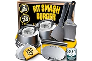 SMASHI BURGER SMASHI® Smash Burger Kit Piezas Profesional Acero Inoxidable 304 Certificado EU Contacto Alimentos | Prensa Hamburguesas Smasher Tratamiento Antiadherente | El Auténtico Kit Smash Burger (PROFESIONAL)