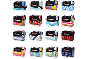 ‎METEOR meteor Picknickdecke Stranddecke wasserdichte sanddichte tolle Picknick-Matte Fleece Draussen Decken Camping-Decke Strand-Matte Thermo isoliert Liegematte, blau-grau-weiße Streifen, XXL / 200x200