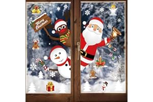 HUOGEE Graz Design - Adesivo per finestra, riutilizzabile, motivo: fiocchi di neve, Babbo Natale, alce dolce