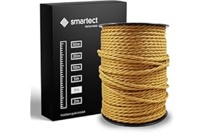 smartect Cable Textil Trenzado en Color Oro, Cable Electrico 3 Hilos de 3 Metros (3 x 0,75 mm²) Cuerda para Lampara con Revestimiento Textil para su Proyecto DIY