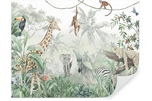 GENERIC Tapeko - Carta da parati per bambini, fotomurali 400x280 cm, Giungla, tropici, leopardo, giraffa, elefante, zebra, scimmie, bambini fotografica murale per camera da letto, u74709