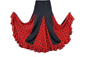 FLAMIFEEL Gonna da danza Flamenco nero rosso a pois