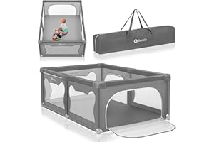 LIONELO WILLOW Laufgitter Baby, ab 0-48 Monaten große Fläche 120 cm x 180 cm x 68 cm mit Seitenwände aus atmungsaktiven, strapazierfähigem Netzstoff, 2 Seitliche Eingänge mit einem Reißverschluss