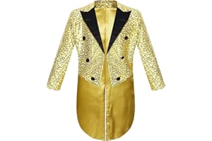 Freebily Kinder Jungen Frack Glitzer Pailletten Smoking Anzug Jacke Mantel Gentelman Jackett Tailcoat Karneval Party Show Outfits