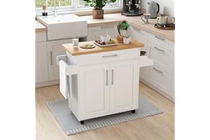 ‎GIANTEX GIANTEX Küchenwagen mit Arbeitsplatte, Küchenschrank mit Rollen, bewegliche Kücheninsel Holz, Servierwagen Küchenrollwagen Rollwagen mit Schublade, Küchentrolley 111 x 40 x 90 cm, Weiß