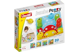 Quercetti Jumbo Peggy Mosaico Bambini, Giochi Bambini 2 Anni fino ai 5 Anni, Chiodini per Bambini 3 Anni, Costruzioni per Bambini 3 Anni Creative con 16 Chiodini e 4 Piastre, Made in Italy
